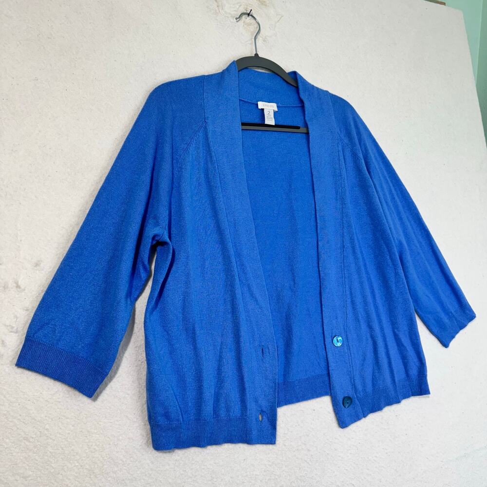 Chico’s Lightweight Vibrant Blue 2-Button Boxy Silk Blend Cardigan Sweater Large